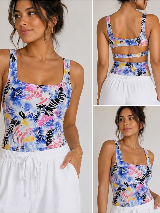 Free People Tops - NWT Free People Multicolor Floral Square-Neck Tank Size Medium